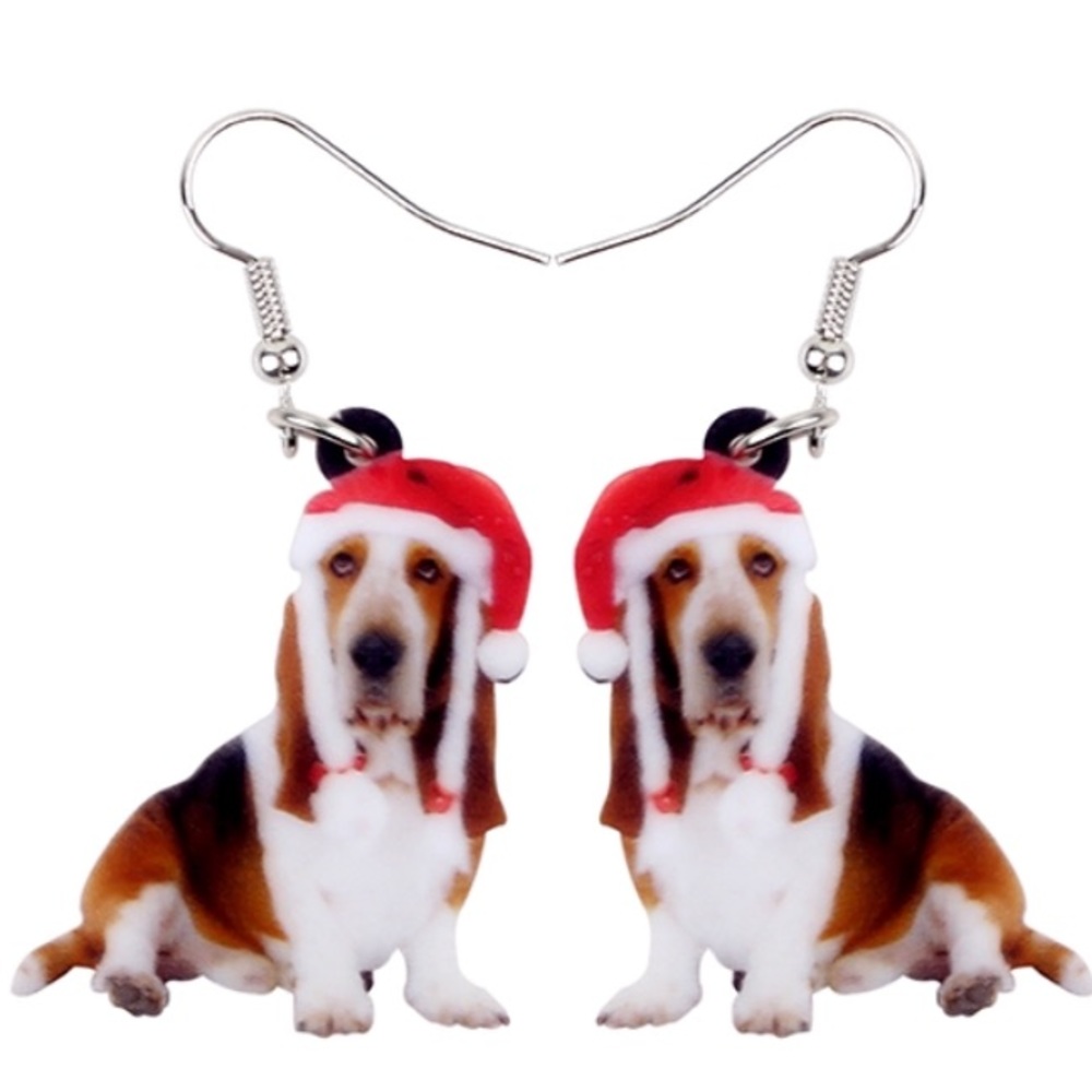 Basset Hound Christmas Acrylic Earrings - Picture 4 of 7